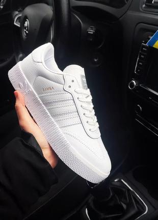 Жіночі кросівки adidas samba білі шкіряні адідас самба весняні літні осінні