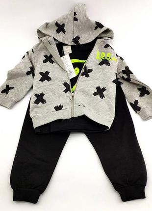 Спортивний костюм 9, 12 місяців туреччина трикотажний для новонародженого хлопчика сірий
