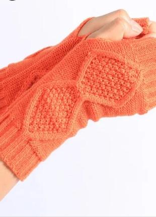 Рукавиці в'язані рукавиці без пальців помаранчовий1 фото