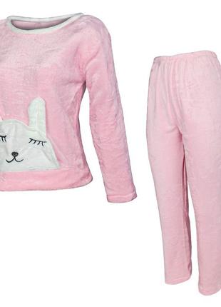 Женская пижама lesko bunny pink xl теплый домашний костюм