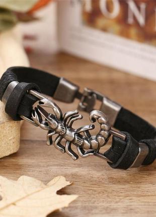 Стильный мужской кожаный браслет скорпион