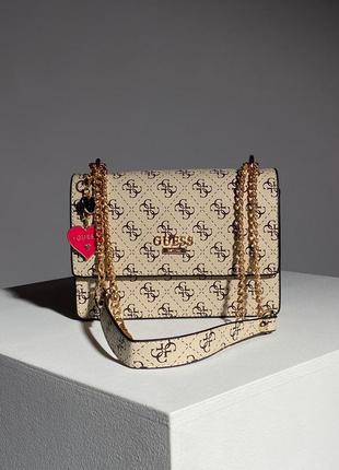 Жіноча маленька бежева сумка з ланцюжком через плече guess 🆕 кросс боді