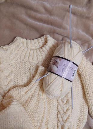 Теплый вязаный шерсяной свитер ручной работы "заварной крем" с объемным рукавом крупной вязки оверсайз полушерсть топ handmade4 фото