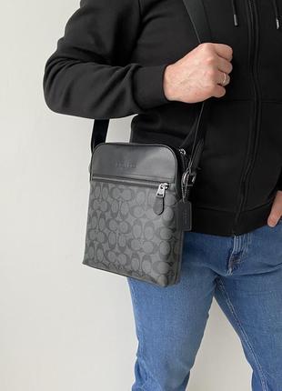 Мужская брендовая кожаная сумочка месенджер coach houston flight bag crossbody сумка кроссбоди оригинал кожа коач коуч на подарок мужу подарок парню