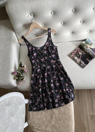 Чорне плаття сарафан в дрібні квіточки