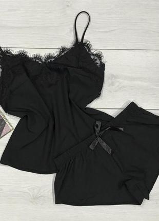 Однотонная черная пижама майка+шорты.. 42-48 размеры