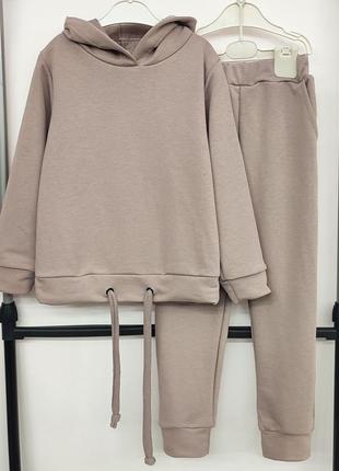 Костюм Подвійний дитячий підлітковий бавовняний спортивний турецька трикотажний кремовий