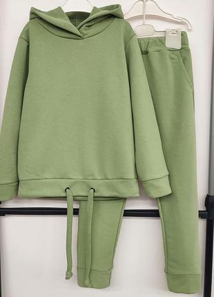 Костюм двійка дитячий підлітковий бавовняний спортивний турецька тринитка трикотажний оливковий