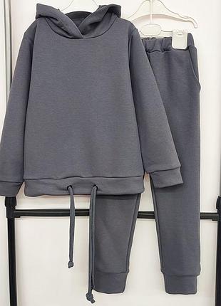 Костюм двійка дитячий підлітковий бавовняний спортивний турецька тринитка трикотажний сірий графіт