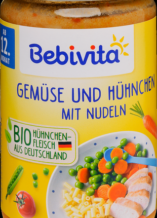 Гарнір bebivita овочі та курка з локшиною, з 12 місяців, 250г