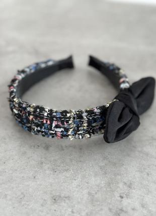 Чорний твідовий обруч ободок з бантом