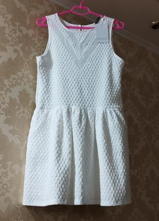 🤍 фактурное брендовое платье сарафан с карманами naf-naf белое короткое4 фото