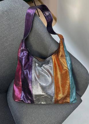 Дизайнерська сумка мішок ручна робота натуральна шкіра пітон металік ексклюзив3 фото