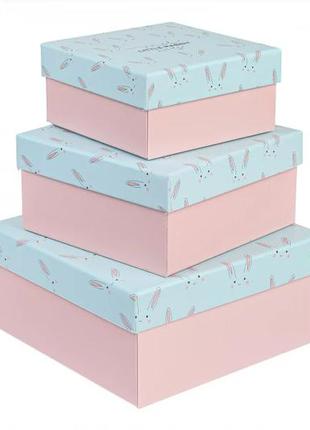 Подарункові коробки квадратні "little rabbit" (комплект 3 шт), розм.l: 22*22*10 cм2 фото