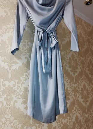 🤍 " шёлковое " платье под пояс лёгкое на подкладке h&m стального цвета1 фото