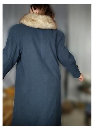 Вінтажне вовняне пальто з комірцем із хутра8 фото