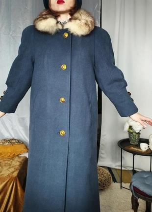 Вінтажне вовняне пальто з комірцем із хутра7 фото