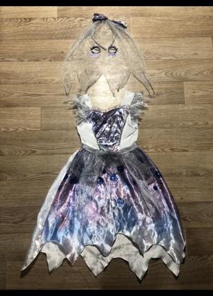 Карнавальный костюм платье на праздник хеллоуин скелет ведьма на 3-4 года рост 98-104 см