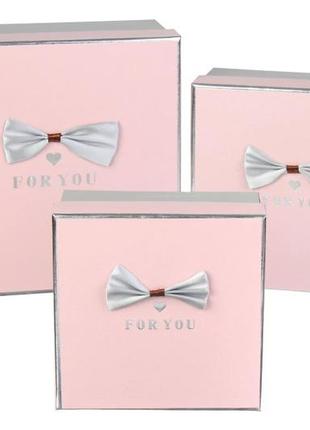 Подарункові коробки квадратні рожеві з бантом (комплект 3 шт), розм.l: 22*22*10 cм