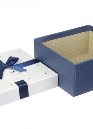 Подарункові коробки квадратні біло-сині (комплект 3 шт), розм.l: 22*22*10 cм3 фото