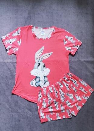 Женская пижама футболка+шорты (р.42-52) с принтом "кролик" в разных цветах8 фото