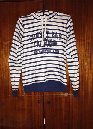 Толстовка синяя в полоску худи синяя белая толстовка.