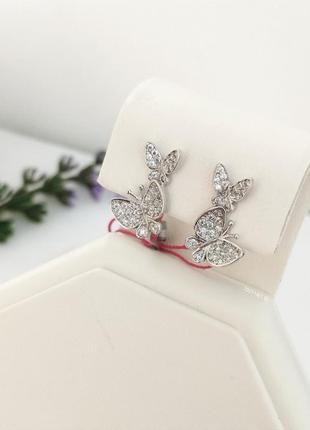 Срібні сережки метелики, сережки у вигляді метеликів  серьги бабочки