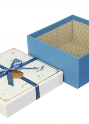 Подарункові коробки квадратні біло-сині (комплект 3 шт), розм.l: 22*22*10 cм2 фото