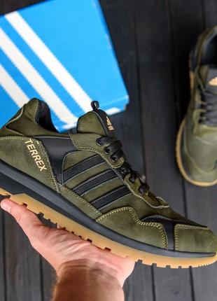 Мужские кожаные кроссовки adidas terrex green