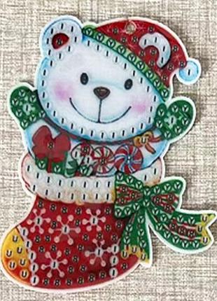 Алмазна вышивка. картинка-наклейка ведмедик-подарунок, 10х10см