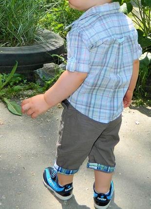 Рубашка детская в клеточку с коротким рукавом на мальчика 1-2 годика fixоny.7 фото