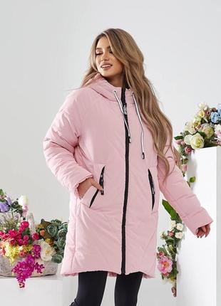 Куртка кокон  стильна 1010  розовая розового цвета 44-542 фото