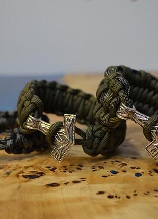 Браслет із молотом тора зі зміями плетіння на вибір із паракорду + брелок у подарунок