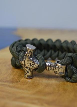 Браслет с молотом тора из паракорда плетение на выбор цвет под заказ + брелок в подарок