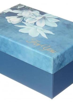 Подарочные коробочки сині з квітами, розмір.l: 29*21*9 см (комплект 3 шт)2 фото