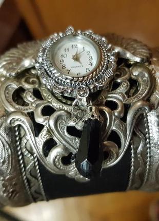 Уникальный посеребренный браслет с часами готика серебро7 фото