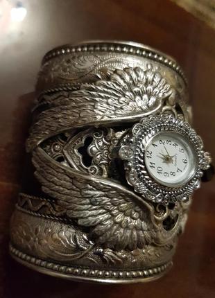 Уникальный посеребренный браслет с часами готика серебро9 фото
