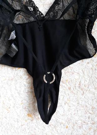 Жіноче боді сітка мереживне прозоре чорне  еротична жіноча білизна чорне з розрізом сексуальна6 фото