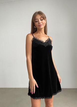Женская пижама, ночное белье комплект двойка бархат комбинация халат ночнушка черная4 фото