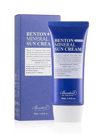 Сонцезахисний крем на мінеральній основі benton skin fit spf50+/pa++++, 50мл