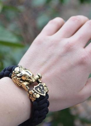 Браслет пантера с гравировкой из паракорда и латуни под заказ + брелок в подарок