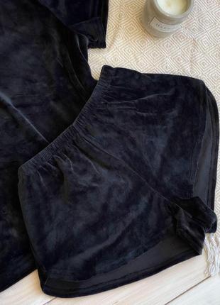 Женская пижама, ночное белье комплект двойка плюш велюр шорты футболка черный3 фото