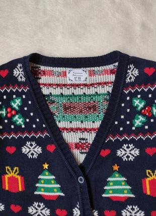 Синий разноцветный новогодний свитер с пуговицами кардиган кофта батал большого размера