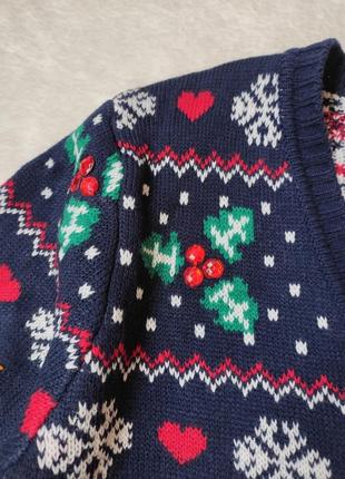 Синий разноцветный новогодний свитер с пуговицами кардиган кофта батал большого размера