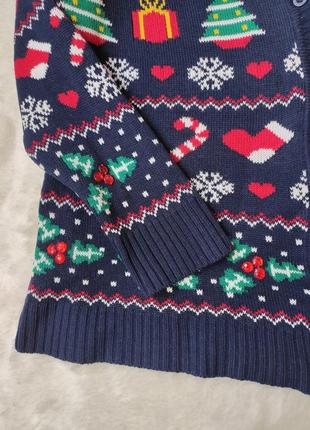 Синий разноцветный новогодний свитер с пуговицами кардиган кофта батал большого размера