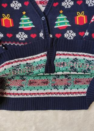 Синий разноцветный новогодний свитер с пуговицами кардиган кофта батал большого размера