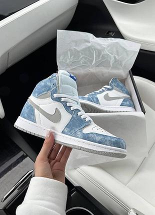 Женские высокие кожаные кроссовки nike jordan high new blue#найк