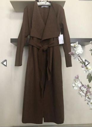 Стильне терракотове пальто кардиган під пояс