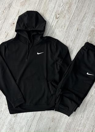 Демисезонный спортивный костюм nike худи хаки / черный + брюки черные (двонитка)