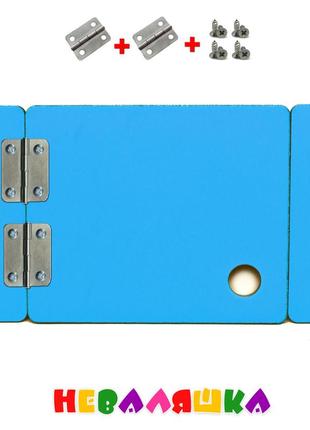 Заготовка для бизиборда голубая дверка 12 см + петли + саморезы, деревянная дверца дверь для бизикуба1 фото